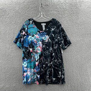 New Catherines V-Neck Blouse Short Sleeve Womens 0X Black Floral Stretch
